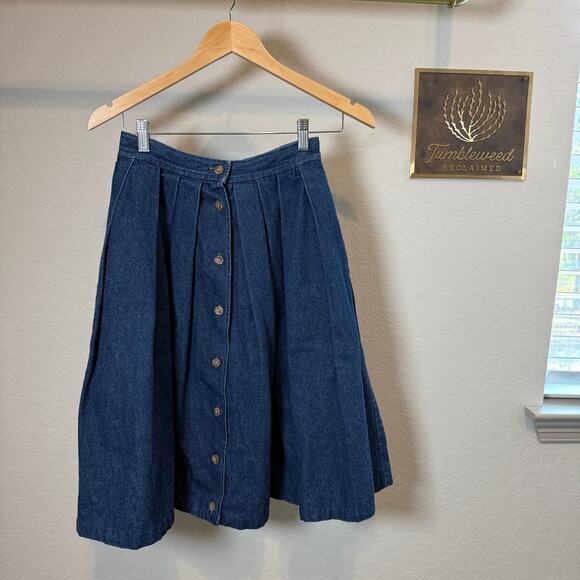 Women's West Bay Button Front Pleated Denim Blue Jean Midi Skirt Size 6 - Picture 2 of 9